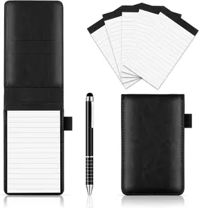7 count Small Notepads Holder Set, Pocket Notebook with pen, Included 5 count Refills 3 x 5 Inch, 30 Lined Paper Per Note Pad (Black)