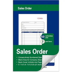 Large Receipt Book 5-7/16 x 8-7/16 Inches Carbonless Paper 2-Part Duplicate Copy Sales Order Form White/Canary/Pink 50 Sets per Book