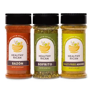 Healthy Rican Salt-Free Trio Bundle - Adobo, Sazón, Sofrito Seco - Natural Spices, No Salt, Non-GMO, Vegan, Gluten-Free - Seafood Boil Seasoning, Spicy BBQ Spice, Spicy Garlic Mix