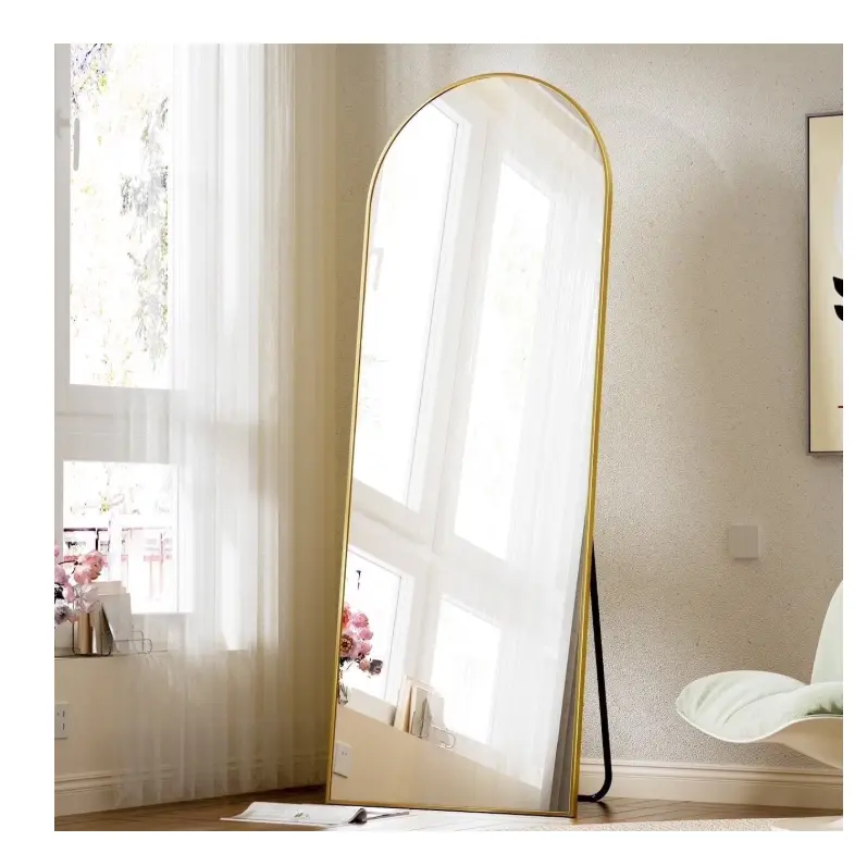 BEAUTYPEAK 59"x16" Durable Gold Metal Frame Arched Full-Length Floor Mirror, Decorative Safety Mirror with Installation Options, for Bedroom Decor, Apartment, Leaning or Wall-Mounted Home Decor Gift