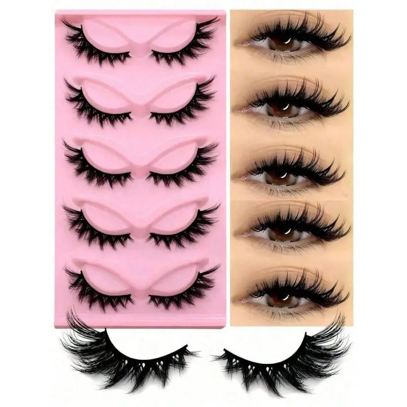 Dramatic Eye Makeup Lashes 5 Pairs Fluffy False Eyelashes Thick Wispy 3D Volume Reusable Soft Lightweight Faux Mink Strips For All Day Wear, Fake Eyelash, Volumized False Eyelashes