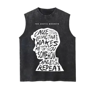 Arctic Monkeys Band Unisex Vintage Washed Cotton Vest, Retro Band Print Sleeveless Shirt, Casual Regular Fit, Perfect Boyfriend Gift