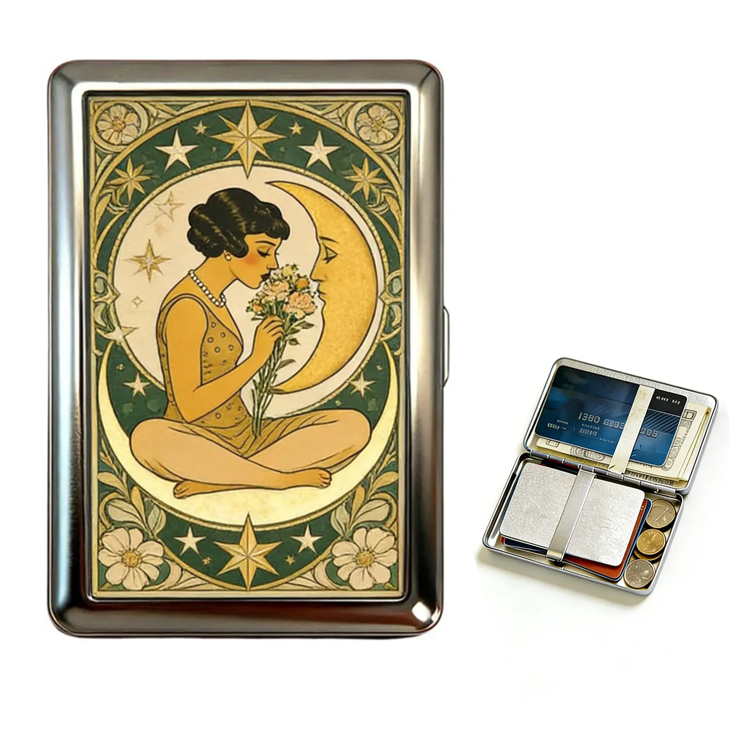 Vintage Style Versatile Card & Cash Case With RFID Protection, Durable High-Polish Metal Cases Wallets Women Blocking Card Holder for Men Credit ID Business Cards