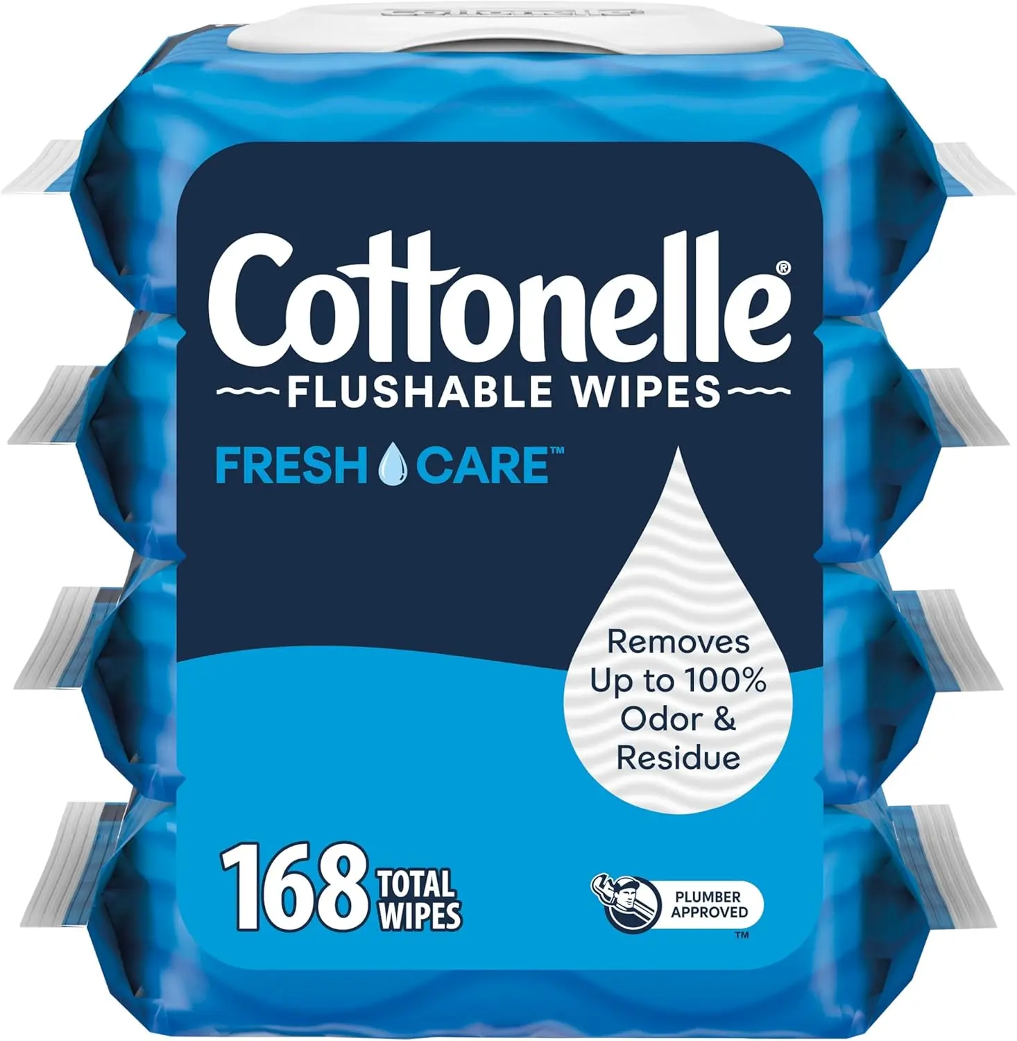 Fresh Care Flushable Disposable Adult Toilet Wipes with Dirt-Removing Formula, 4 Flip-Top Packs (42 Wipes Per Pack, 168 Total), Packaging May Vary, Disposable Wipes