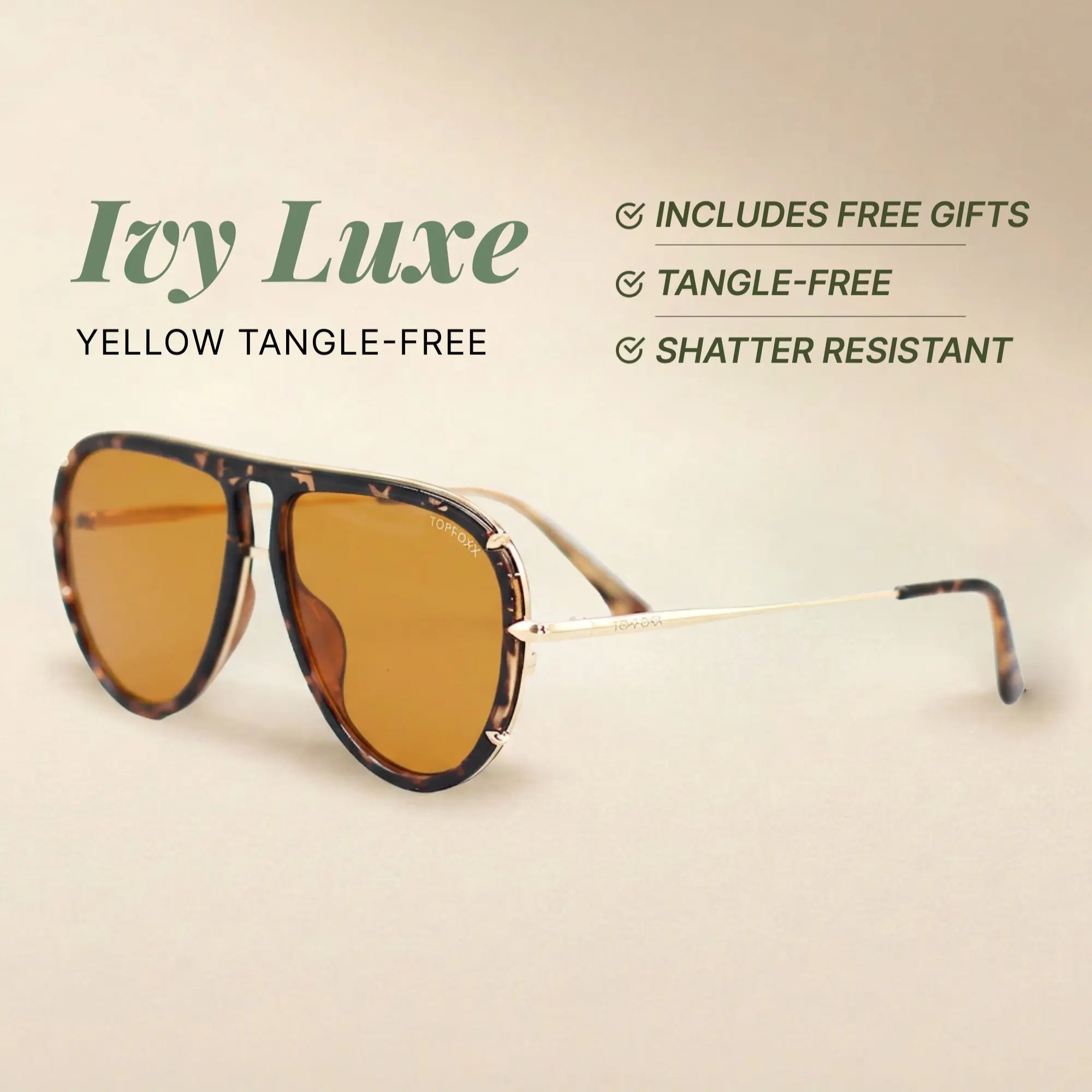 Ivy Luxe - Yellow - Tangle Free Round Aviator Sunglasses - Certified Shatter-Resistant Lenses - UV400 - For Women & Men