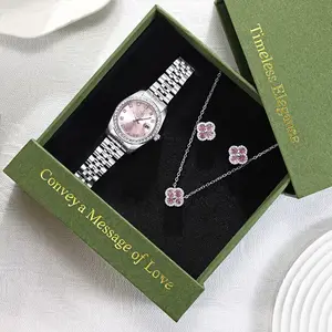 Mothers day gifts，elegant women's watch, women's watch steel band calendar quartz watch, luxury women's watch, women's gift, women's accessories watch necklace earrings ,mothers day gift