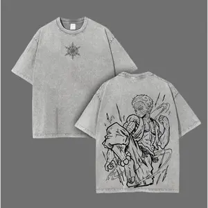 Akaza Pump Cover shirt for gym Demon Slayer Anime Double Printed Vintage Washed Tee Unisex Oversize Anime Manga Washed Heavyweight Cotton T-shirt gift for anime fan Graphic Streetwear men wear fan merch