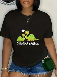Women's Grandmasaurus Graphic T-Shirt, Funny Casual 100% Cotton Short Sleeve Top, Everyday Wear Gift for Grandma