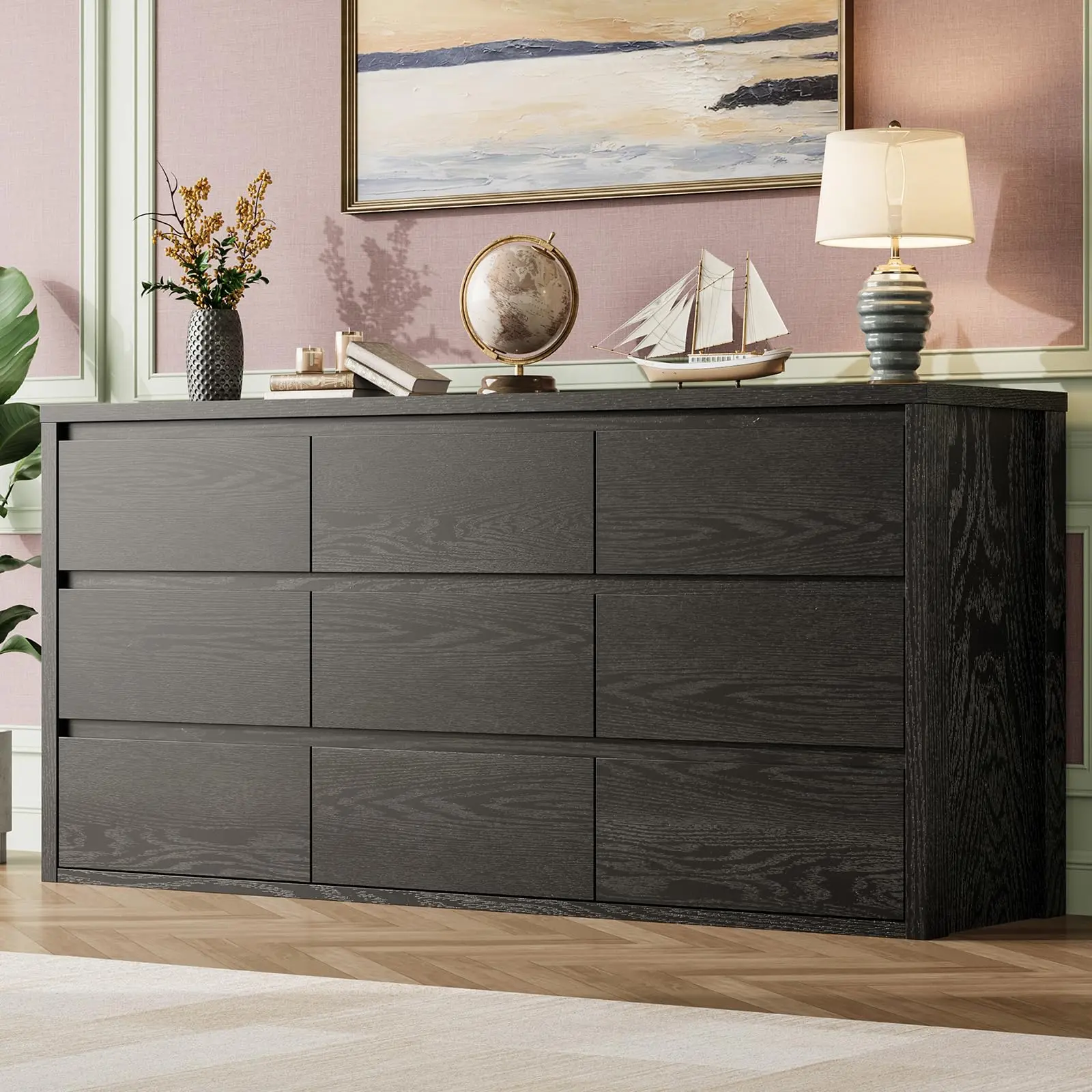 Gaomon 9-Drawer Sturdy Dresser - Wide Modern Wood Cabinet Chest with No-Handle Design, Large Indoor Organizer Bedroom Dresser for Bedroom, Living Room, Sturdy Dressers
