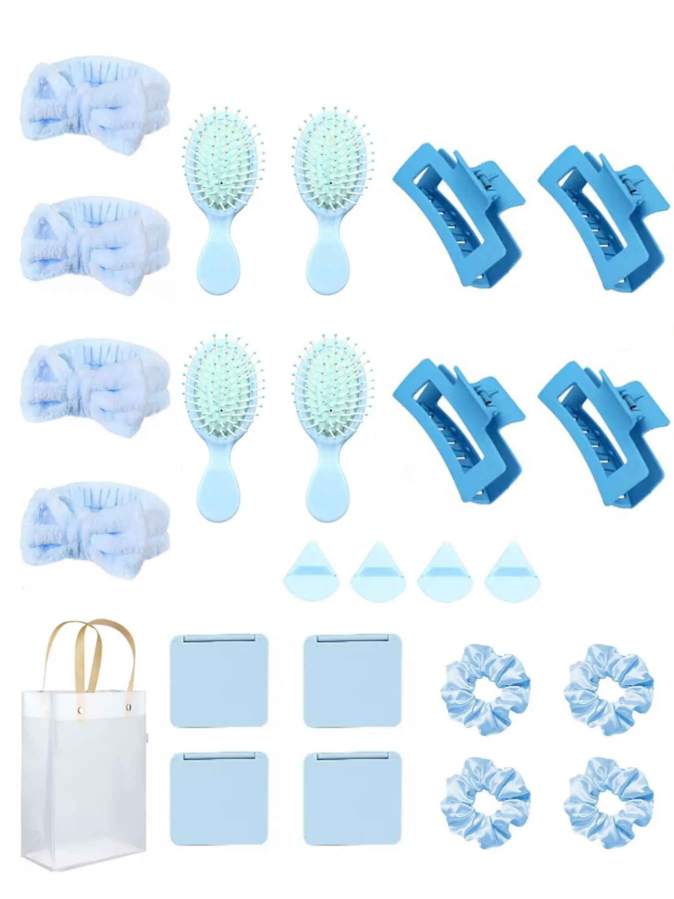 25PCS headband tool set Party Favor Party Accessories for birthday parties, graduation parties, company dinners, and holiday family dances, including 4 sets of headband, hair comb, hair grab, makeup mirror, headband, powder puff, and 1 packaging bag