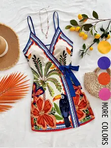 Women's Floral Print Casual Cami Dress, Boho Sleeveless Spaghetti Strap Dress for Beach Holiday Vacation, Ladies Summer Clothes