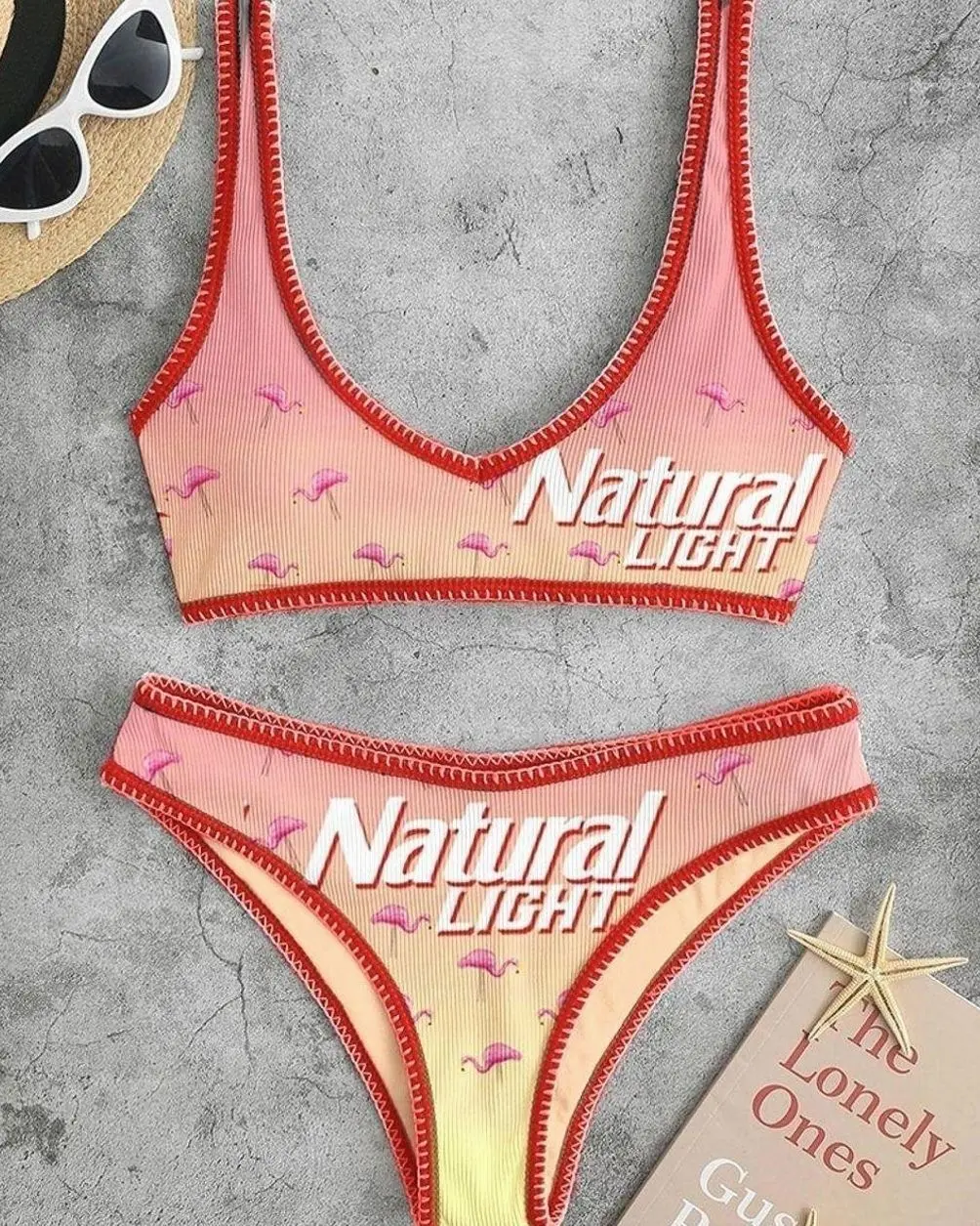 Natural Light Sport Pink Flamingo Print Bikini Set 2RY PIY 42M