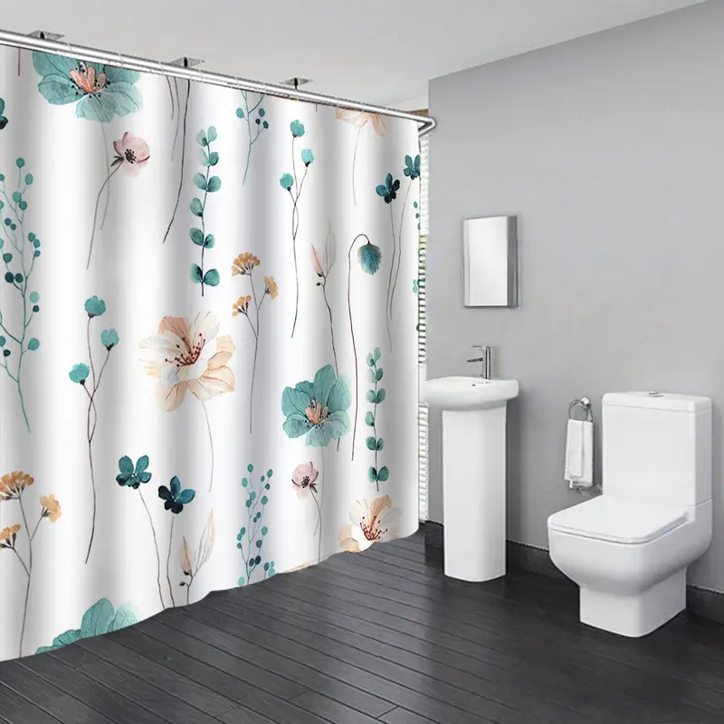 Straight No-Drill Hanging Polyester Shower Curtain with Hooks - Waterproof, Printed, Easy Installation, Bathroom Decor Blocking Curtain for Bathroom Bathtubs, Dorms, Ideal Gift Set