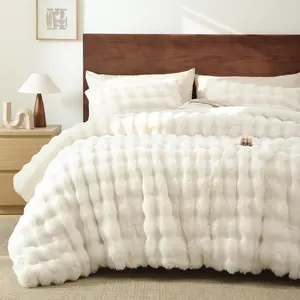 White Comforter Set Full  Ultra Soft & Warm Faux  Comforter for Winter, Elegant Fluffy Cream Comforter with Pillowcases, Cozy White Full Bedding Set