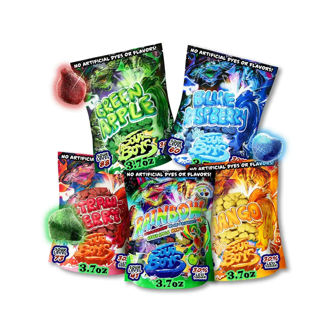 Sourboys Sour Candy 5 Pack Variety Pack | Green Apple, Blue Raspberry, Mango, Strawberry, Rainbow Mix | Sour Candy | Gummy Candy | Fruity & Chewy Candy
