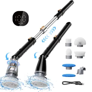 【2026 newly upgraded】Trucozie T355 Electric Spin Scrubber, Cordless Cleaning Brush with 440RPM/90Mins Runtime, 3 Adjustable Angles&Sizes, 6 Replaceable Brush Heads, 2 Speeds for Bathroom Glass, Car Cleaning, Bathtub, and Shower