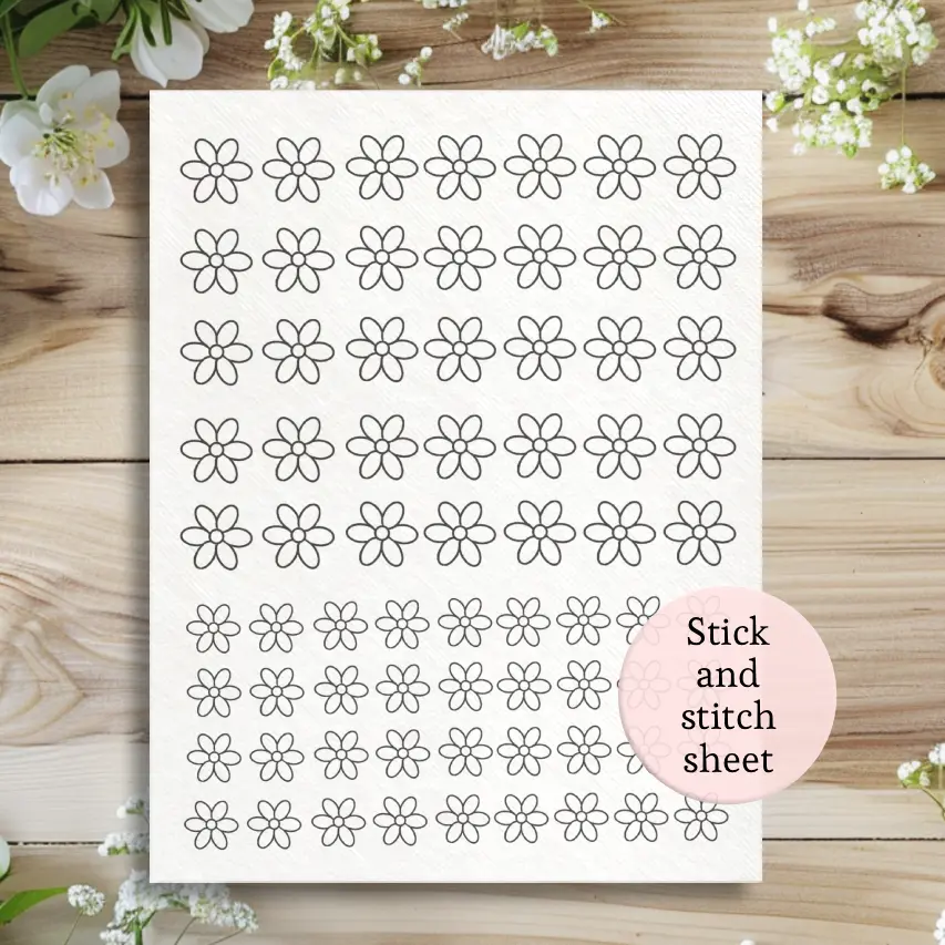 stick and stitch embroidery patterns, full page mini daisy flowers, mini embroidery patterns