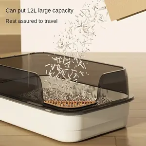 Splash-Proof Semi-Closed Cat Litter Box, High-Sided Design, Detachable Structure, Easy Cleaning, Durable PP Material, Transparent Lid, Litter Box with Lid