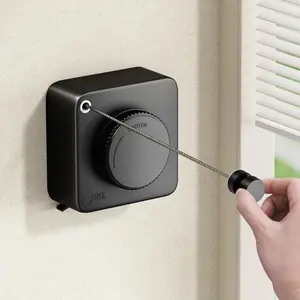 15.7 Ft-Retractable Clothesline Indoor, Non-Sagging Outdoors Clothesline Retracting, Heavy Duty Retractable Clothes Drying Laundry Line, Wall Mounted Stainless Steel Line -   (Black)