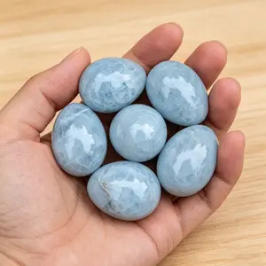 100-150g Natural Celestite Egg  Hand Polished  Blue Celestite Crystal  Healing Palm Stone for Meditation, Home Decor, Collectible