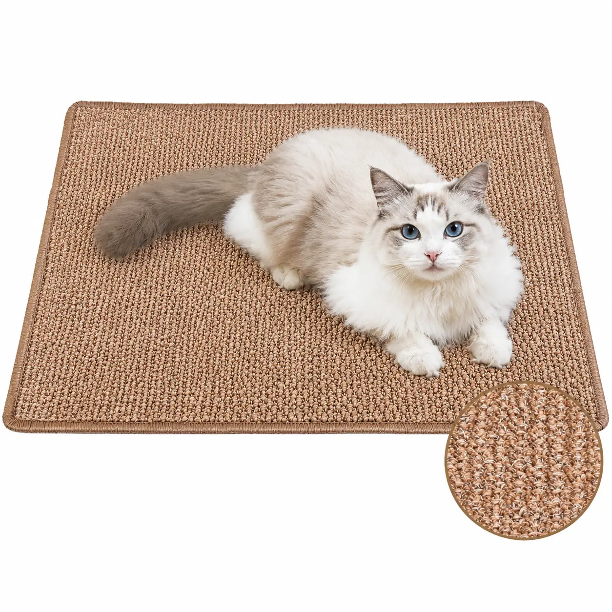 Cat Scratcher Mat for Indoor Cats, Natural Sisal Cat Scratching Pad with Sticky Tape, Horizontal Floor Scratcher Rug to Protect Couch Carpet and Furniture, Durable Cat Scratch Pad for Home Play and Daily Scratching