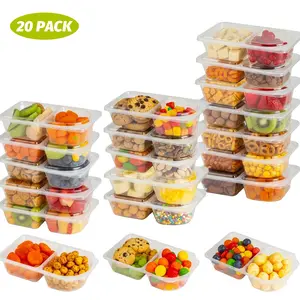 20 Pack Double Compartment Reusable Food Containers with Lids, Portable Portion Control Plastic Snack Boxes, Travel & Camping Food Storage Containers for Daily On-the-Go Meals