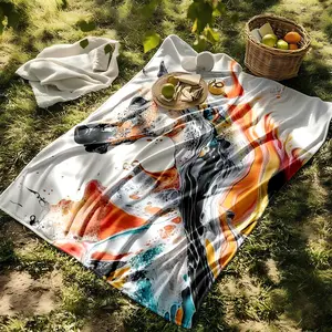 1 piece The image of galloping horses in abstract flowing colors themed flannel blanket - Modern geometric pattern flannel sofa blanket, suitable for beds and sofas, all-season multi-purpose use, super soft and comfortable, digital printing
