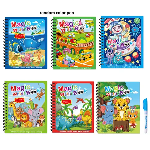Hatwoo 6-Pack Reusable Magic Water Coloring Books Craft Kit - Ocean, Animals, Dinosaurs & Space Themed Drawing Set, Kids' Educational Art Toy, Beginner DIY Kit with Colorful Water Pen, Creative Gift