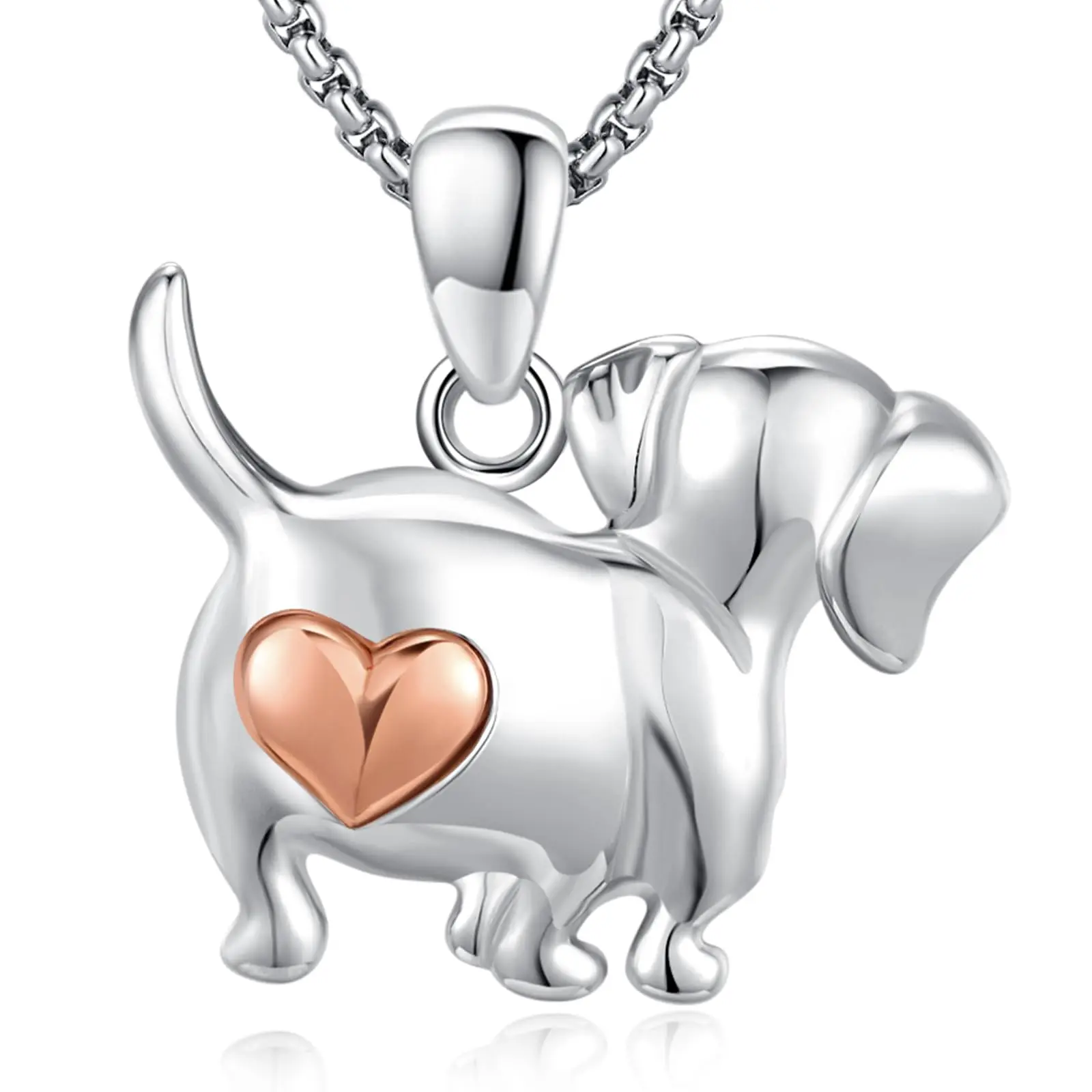 LunaStdla 925 Sterling Silver Dachshund Necklace - 22*22mm Cute Animal Charm Pendant, 3.3g Unisex Elegant Pet Lover Jewelry, Adjustable Chain for Casual Daily Wear