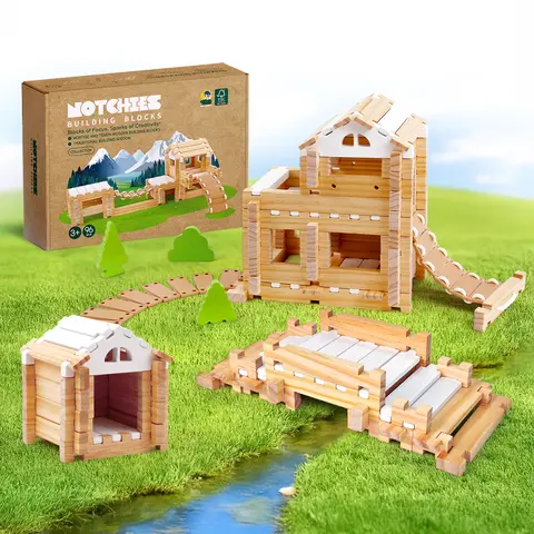 Notchies Jovi-Mindly 96-Piece FSC Certified Non-Toxic Eco-Friendly Creative Building Block Set - Montessori DIY Playset with Storage Bag & Box, Construction Stacking Blocks for 4+ Kids, School Kids Toys, Cool Gifts