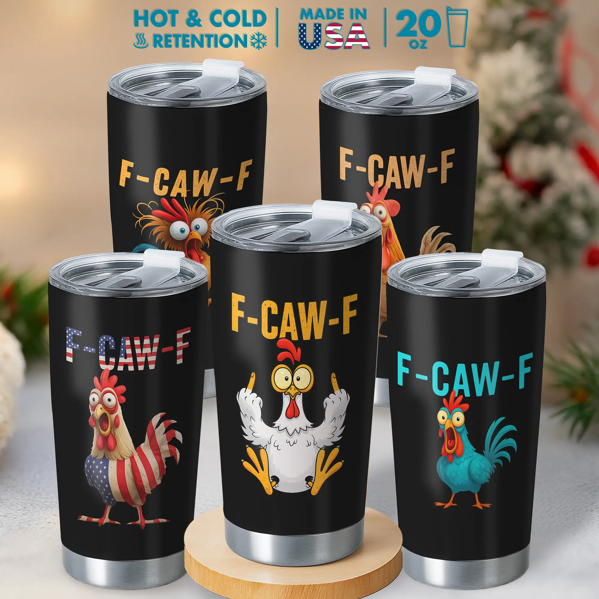 20oz Insulated Stainless Steel Sassy White Chicken Tumbler - F-CAWF Sarcastic Rooster Flask, Portable Modern Coffee Bottle, Novelty Farm Animal Gift for Coworkers, Kitchenware Drinkware