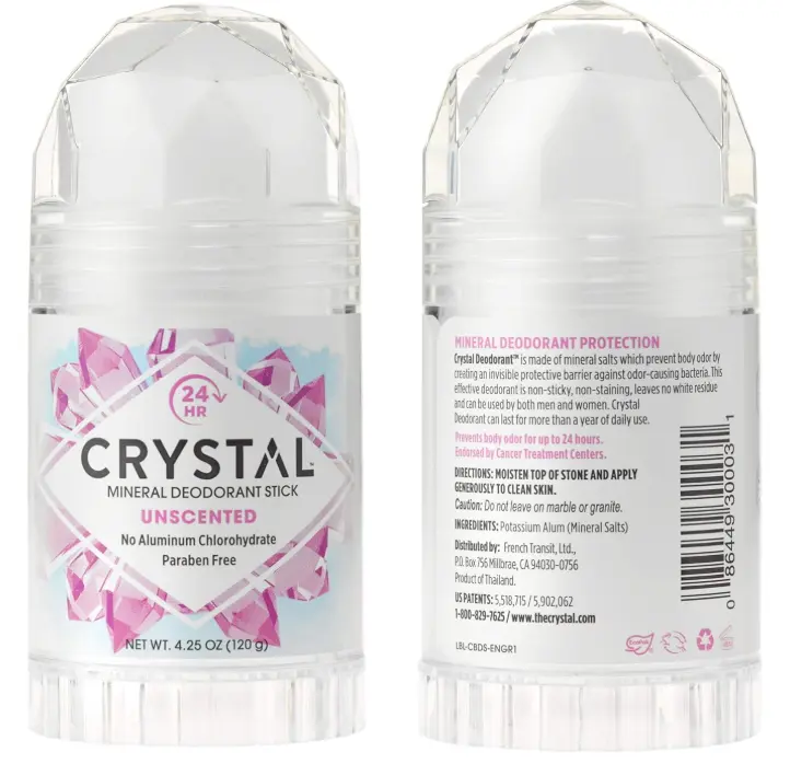 CRYSTAL Mineral Deodorant Stick - Unscented Body Deodorant With 24-Hour Odor Protection, Non-Staining & Non-Sticky, Aluminum Chloride & Paraben Free, 4.25 oz, (2 Pack) (Packaging May Vary)