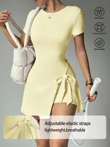 Women's Mini Bodycon Dress with Bow Detail, Backless Short Sleeve Design for Summer Parties, Stylish Evening Wear for Ladies