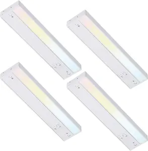 NEW LED Under Cabinet Lighting 3CCT, 12 Inch 8W 540LM, Hardwired & Plug-in, 3 Color Selectable CRI90 120V ES ETL Listed Dimmable Under Counter Lights for Kitchen, White Aluminum Housing, 4 Pack