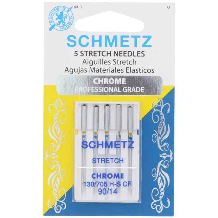 Schmetz Stretch Needle 90/14, 5pk - 4013 Household Needle System, Elastic Knitwear Compatible, Prevents Skipped Stitches, Protects Fabric, Reduces Thread Shredding