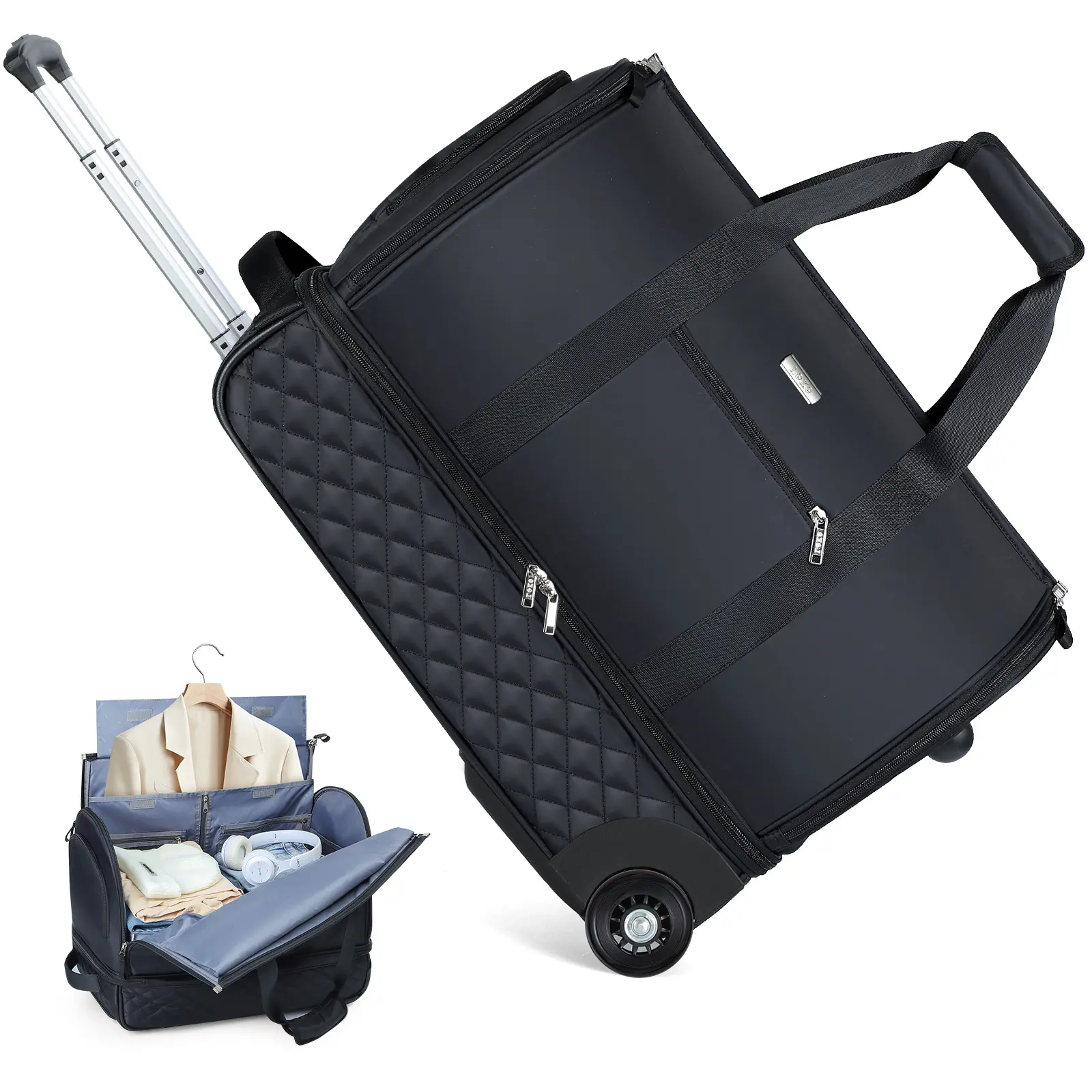 LEKESKY 3-in-1 Convertible Rolling Garment Bag - Carry On Luggage with 2 Wheels, Retractable Design, Waterproof Oxford Fabric Travel Duffel, Shoe Compartment for Business Trips (Deluxe XL), Travel Duffels, Carry On Bag, 3‑In‑1 Roll/Duffel