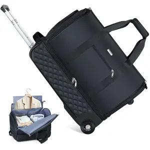 Rolling Garment Bag for Travel - Convertible Duffel Bag with Wheels & Shoes Compartment, Carry on Suit Luggage Bag with Trolley for Business Trip, Wedding, Weekender
