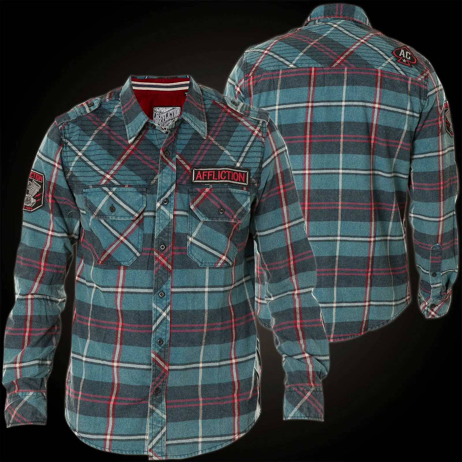 Affliction Men's Button Front Eastside Woven Shirt, Casual Plaid Button Down Shirt, Button Front Shirt, Casual Plaid Shirt