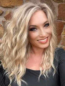 AISOM Mila Warm Blonde Scandinavian Hairline Water Wave Free Part Lace Front Wig 16 Inch Low Density Synthetic Lace Wig for Women Daily Use