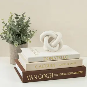 Vintage Faux Book Box Set of 3 Brown Linen Decorative Books for Shelves, Fake Books for Decoration with Secret Compartment, Rustic Farmhouse Coffee Table Decor (Brown-Beige-White)