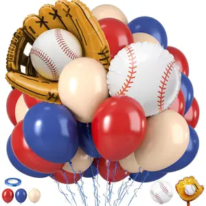 Baseball Balloons, Navy Blue Red Nude Latex Balloons with Baseball Gloves Foil Balloon for s Boys Baseball Themed Birthday Party Decorations Graduation Shower Sport Theme Party Backdrop