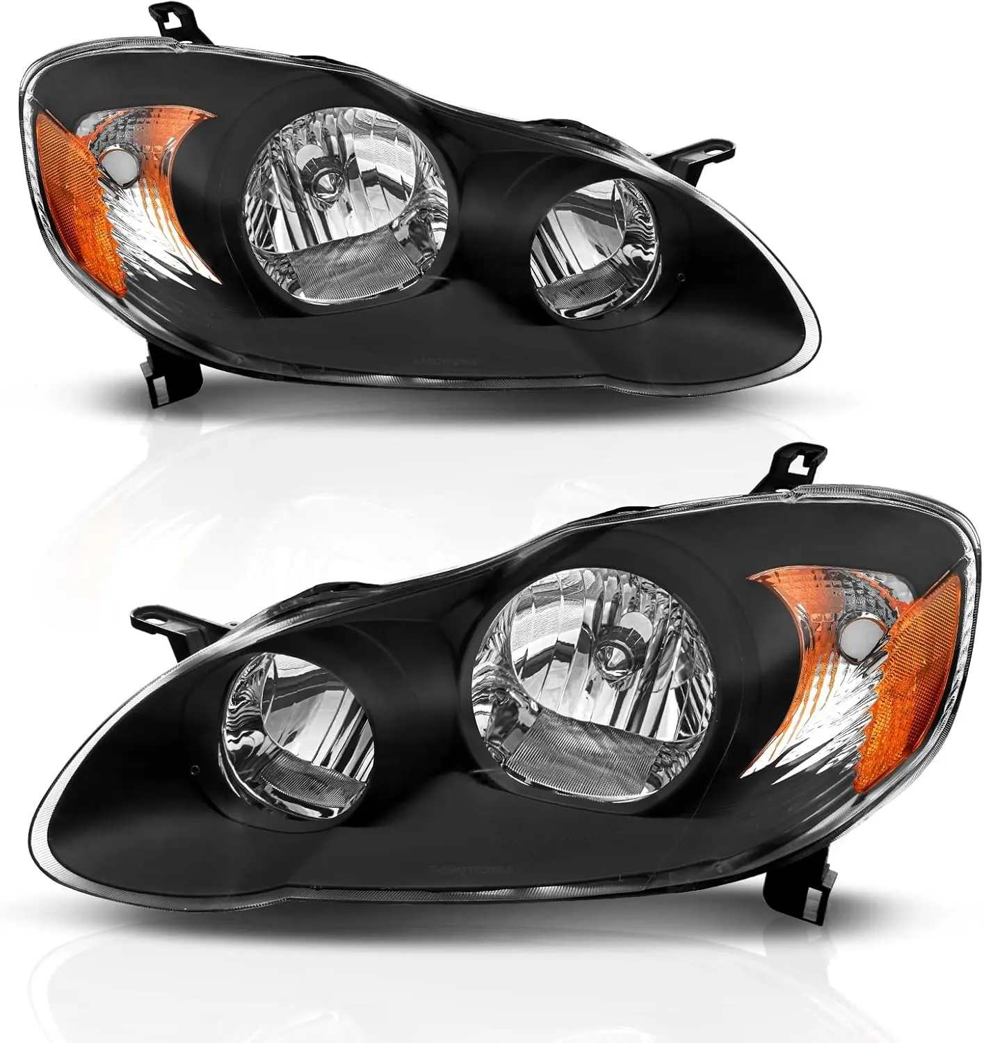 for 2003 2004 2005 2006 2007 2008 Corolla Headlight Assembly for 2003-2008 Toyota Corolla Clear Lens Black Housing with Amber Reflector Headlamp Replacement Left and Right Pair