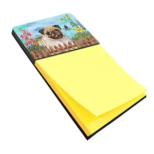 212 MAIN Fawn Design Pug Theme Sticky Note Holder - Rigid Board Desk Organizer Tidy, Artwork Top, Refillable Pad, Stationery Office Supplies, Office Work Desk Accessories