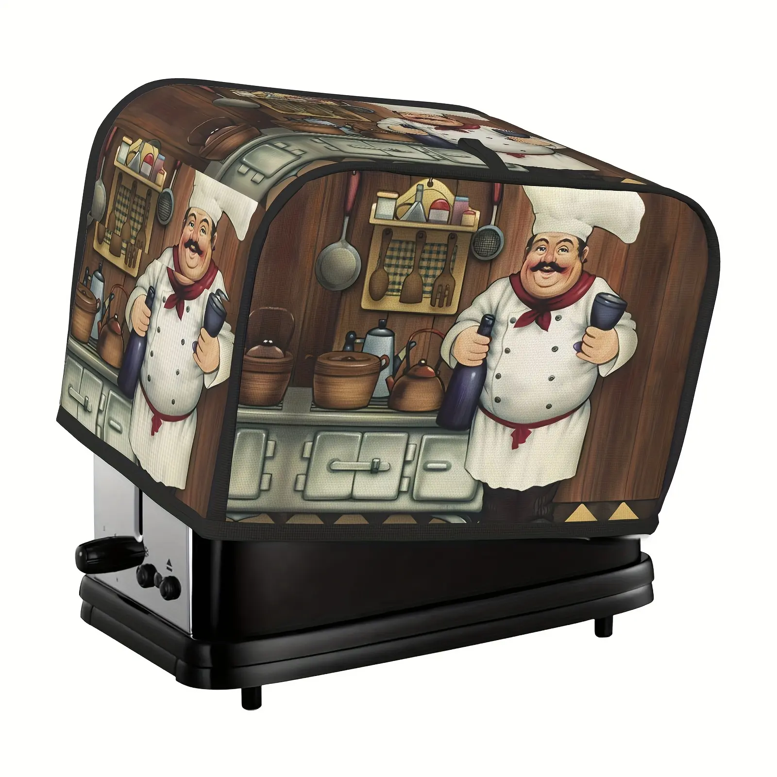 Fun Fat Chef Pattern Retro Farmhouse Toaster Cover Washable Dustproof Creative Kitchen Small Appliance Cover with Top Hook Fits Standard 2-Slice Toaster