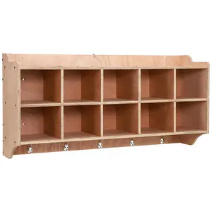 Garvee Cubby Storage Organizer with 10 Cubbies, Hooks, and Shelf - Wall Mountable Daycare Shelves, 47-Inch Wide Furniture for Toys and Classroom Organization