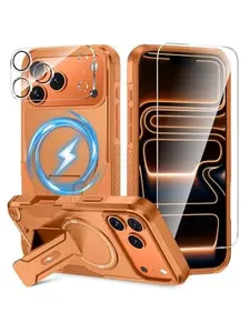 3 in 1 for iPhone 17 Pro Max Case [Compatible with MagSafe] [Invisible Kickstand] [HD Screen Protector] [Camera Lens Protector], Protective Magnetic Phone Cover for iPhone 17 Promax