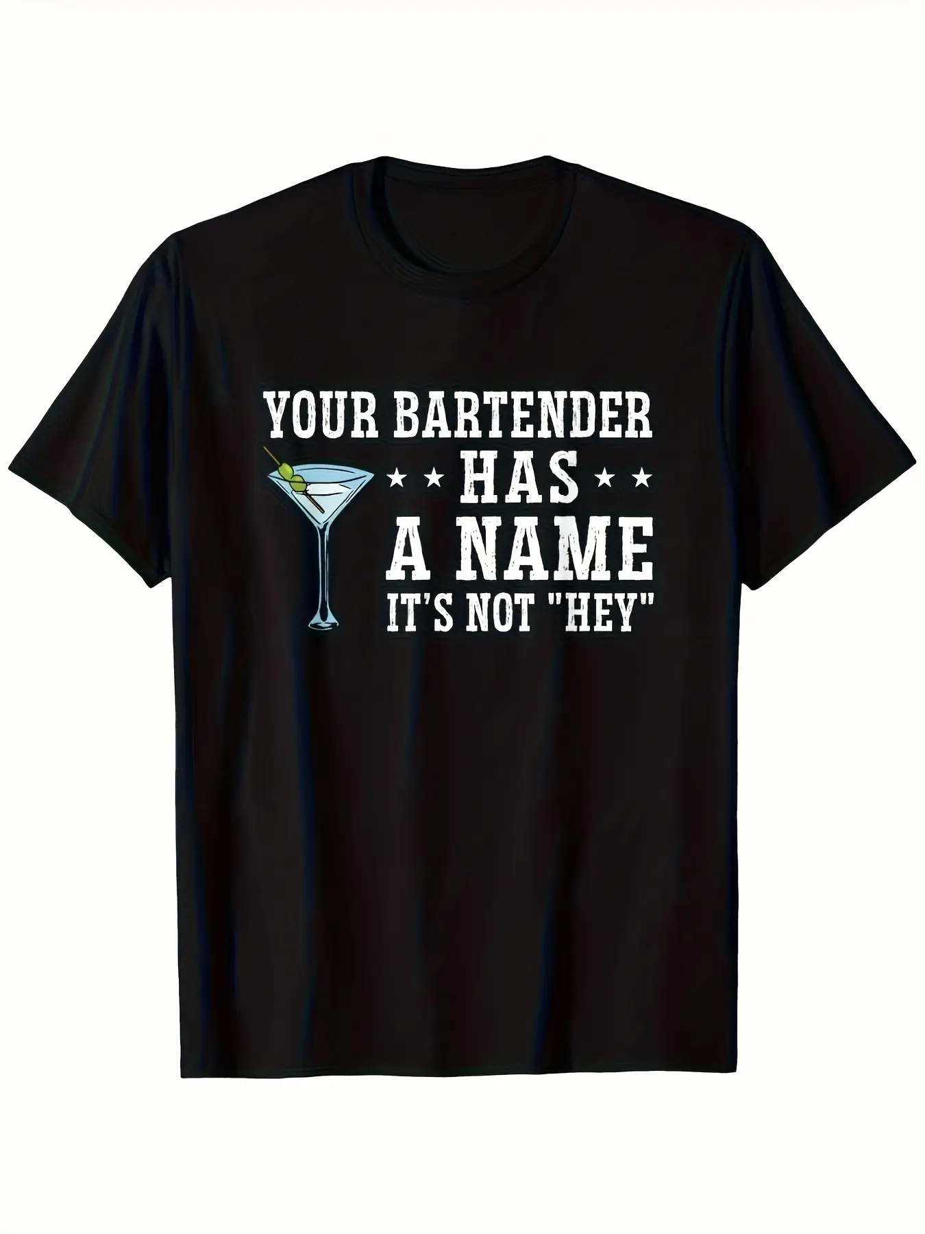 Men's & Women's Plus Size Bartender Humor T-Shirt - Funny "Your Bartender Has a Name" Bartender-Themed Design,  Cotton Relaxed Fit Casual Tee Suitable for Bartenders & Bar Lovers, Machine Washable Black with White Print