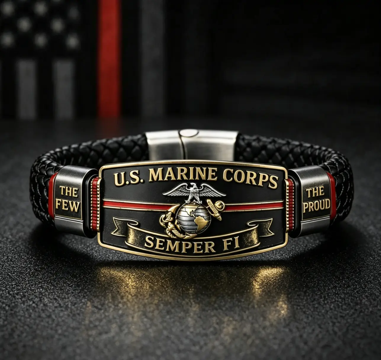 USMC Semper Fi Braided Paracord Bracelet - Engraved Eagle Globe Anchor, "The Few The Proud" Military Commemorative Wristband Gift for Marines Veterans, Bracelets