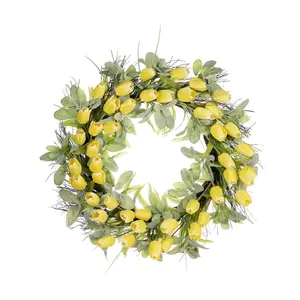 Puleo 30" Tulip Floral Spring Wreath With Green Leaves