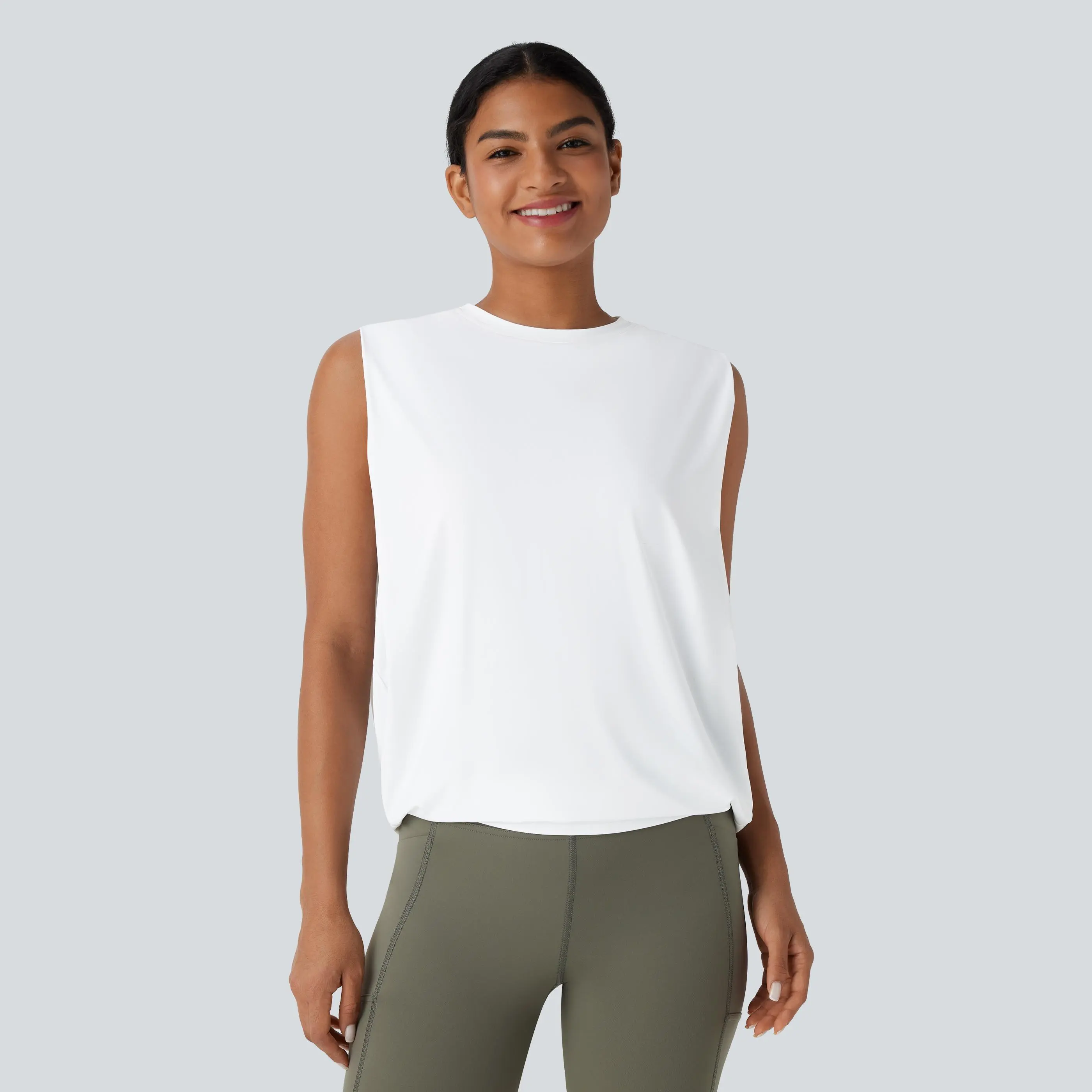 Halara Round Neck Ruched InstantCool Yoga Tank Top-UPF50+